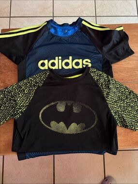 adidas Blue & Neon Yellow Boys' Athletic Tee with Batman Graphic Top